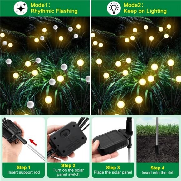 Solar Garden Lights - 6 Pack Solar Firefly Lights Outdoor Waterproof New - Picture 6 of 7